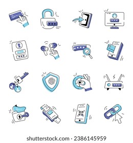 Set of 16 Doodle Style Login Icons 

