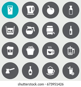 Set Of 16 Drinks Icons Set.Collection Of Cocktail, Alcohol, Wine And Other Elements.