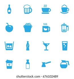 Set Of 16 Drinks Icons Set.Collection Of Pot, Alcohol, Milk Glass And Other Elements.