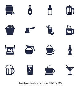 Set Of 16 Drinks Icons Set.Collection Of Green Tea, Lemonade, Soda And Other Elements.