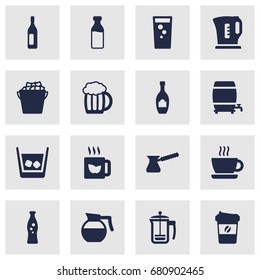 Set Of 16 Drinks Icons Set.Collection Of Mug, Soda, Cup And Other Elements.