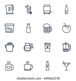 Set Of 16 Drinks Outline Icons Set.Collection Of Lime, Cappuccino, Hot Drink And Other Elements.