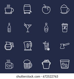 Set Of 16 Drinks Outline Icons Set.Collection Of Cappuccino, Ice Bucket, Coffee And Other Elements.