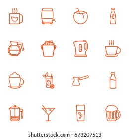 Set Of 16 Drinks Outline Icons Set.Collection Of Dairy, Mug, French Press And Other Elements.