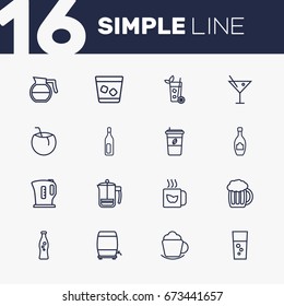 Set Of 16 Drinks Outline Icons Set.Collection Of Coffee, Mojito, Cappuccino And Other Elements.
