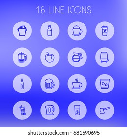 Set Of 16 Drinks Outline Icons Set.Collection Of Pot, Beer, Dairy And Other Elements.
