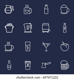 Set Of 16 Drinks Outline Icons Set.Collection Of Soda, Beer, Coffeepot And Other Elements.