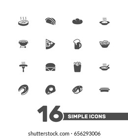 Set Of 16 Eat Icons Set.Collection Of Broth, Ale, Lettuce And Other Elements.