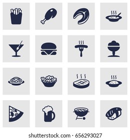 Set Of 16 Eat Icons Set.Collection Of Burger, Ale, Frankfurter And Other Elements.