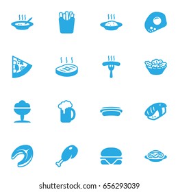Set Of 16 Eat Icons Set.Collection Of Beefsteak, Seafood, Pepperoni And Other Elements.