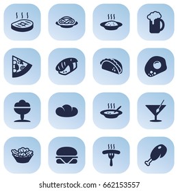 Set Of 16 Eat Icons Set.Collection Of Sorbet, Eggs, Pepperoni And Other Elements.