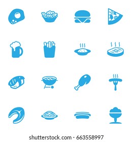 Set Of 16 Eat Icons Set.Collection Of Pepperoni, Spaghetti, Sausage And Other Elements.