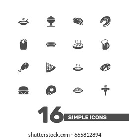 Set Of 16 Eat Icons Set.Collection Of Japanese Roll, Cereal, Frankfurter And Other Elements.
