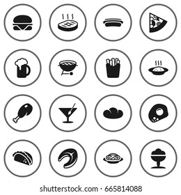 Set Of 16 Eat Icons Set.Collection Of Pepperoni, Martini, Mexican Food And Other Elements.