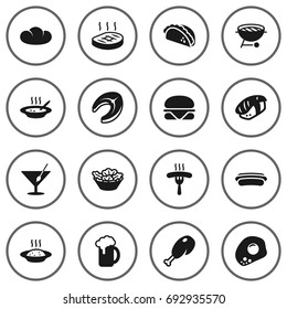 Set Of 16 Eat Icons Set.Collection Of Eggs, Martini, Lettuce And Other Elements.