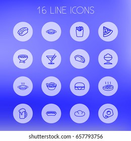 Set Of 16 Eat Outline Icons Set.Collection Of Porridge, Salad, Bbq And Other Elements.