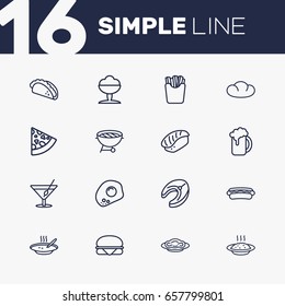 Set Of 16 Eat Outline Icons Set.Collection Of Mexican Food, Porridge, Sorbet And Other Elements.