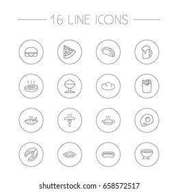 Set Of 16 Eat Outline Icons Set.Collection Of Pasta, Sandwich, Beer Elements.