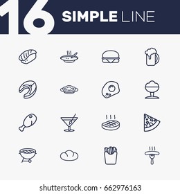 Set Of 16 Eat Outline Icons Set.Collection Of Sausage, French Fries, Sandwich Elements.