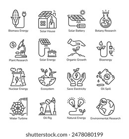 Set von 16 Eco Energy Linear Icons 

