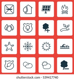 Set Of 16 Eco Icons. Includes Sun Power, Cigarette, Aqua And Other Symbols. Beautiful Design Elements.