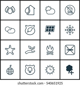 Set Of 16 Eco-Friendly Icons. Includes Cigarette, Guard Tree, Aqua And Other Symbols. Beautiful Design Elements.