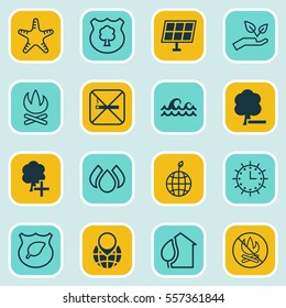 Set Of 16 Eco-Friendly Icons. Includes Home, Aqua, Cigarette And Other Symbols. Beautiful Design Elements.