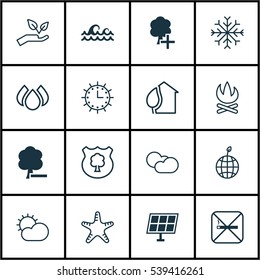 Set Of 16 Ecology Icons. Includes Home, Cloud Cumulus, Snow And Other Symbols. Beautiful Design Elements.