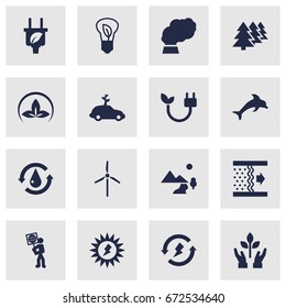 Set Of 16 Ecology Icons Set.Collection Of Treatment, Energy, Leaf And Other Elements.