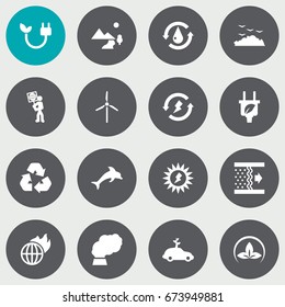 Set Of 16 Ecology Icons Set.Collection Of Nature, Car, Fan And Other Elements.