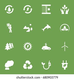 Set Of 16 Ecology Icons Set.Collection Of Car, Fan, Friendly And Other Elements.