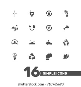 Set Of 16 Ecology Icons Set.Collection Of Leaf, Car, Protection And Other Elements.