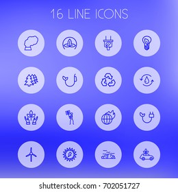 Set Of 16 Ecology Outline Icons Set.Collection Of Nature, Afforestation, Global Warming And Other Elements.