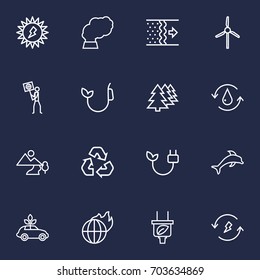 Set Of 16 Ecology Outline Icons Set.Collection Of Ecol, Ecologist, Global Warming And Other Elements.