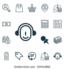 Set Of 16 E-Commerce Icons. Includes Calculator, Outgoing Earnings, Employee And Other Symbols. Beautiful Design Elements.