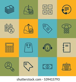Set Of 16 Ecommerce Icons. Includes Black Friday, Tote Bag, Calculator And Other Symbols. Beautiful Design Elements.