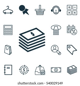 Set Of 16 E-Commerce Icons. Includes Spectator, Spiral Notebook, Black Friday And Other Symbols. Beautiful Design Elements.
