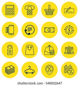 Set Of 16 Ecommerce Icons. Includes Price, Telephone, Discount Location And Other Symbols. Beautiful Design Elements.