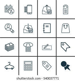 Set Of 16 Ecommerce Icons. Includes Black Friday, Spectator, Money Transfer And Other Symbols. Beautiful Design Elements.