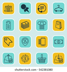 Set Of 16 E-Commerce Icons. Includes Callcentre, Price, Pannier And Other Symbols. Beautiful Design Elements.