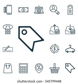 Set Of 16 E-Commerce Icons. Includes Money Transfer, E-Trade, Calculator And Other Symbols. Beautiful Design Elements.