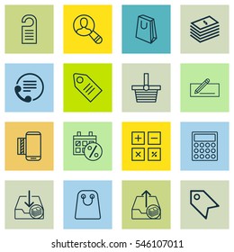 Set Of 16 E-Commerce Icons. Includes Spectator, Price, Money Transfer And Other Symbols. Beautiful Design Elements.