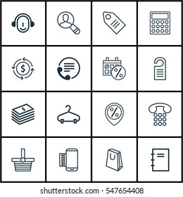 Set Of 16 Ecommerce Icons. Includes Telephone, Price, Calculator And Other Symbols. Beautiful Design Elements.