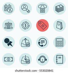 Set Of 16 Ecommerce Icons. Includes Ticket, Outgoing Earnings, Dollar Banknote And Other Symbols. Beautiful Design Elements.