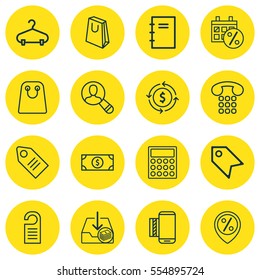 Set Of 16 Ecommerce Icons. Includes Calculator, Withdraw Money, Price And Other Symbols. Beautiful Design Elements.
