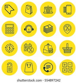 Set Of 16 E-Commerce Icons. Includes Employee, Dollar Banknote, Tote Bag And Other Symbols. Beautiful Design Elements.