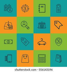 Set Of 16 Ecommerce Icons. Includes Price, Price Stamp, Ticket And Other Symbols. Beautiful Design Elements.