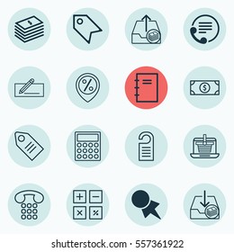 Set Of 16 Ecommerce Icons. Includes Ticket, Withdraw Money, Telephone And Other Symbols. Beautiful Design Elements.