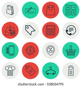 Set Of 16 Ecommerce Icons. Includes Discount Location, Mobile Service, Callcentre And Other Symbols. Beautiful Design Elements.