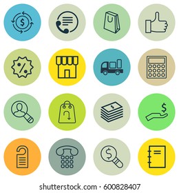 Set Of 16 E-Commerce Icons. Includes Delivery, Price, Refund And Other Symbols. Beautiful Design Elements.